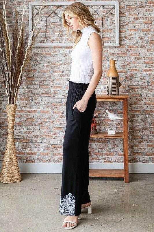 Heimish Full Size Solid Damask Casual Pants Plus Size - StyleLure