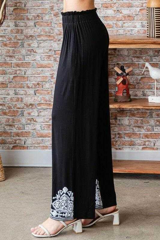 Heimish Full Size Solid Damask Casual Pants Plus Size - StyleLure