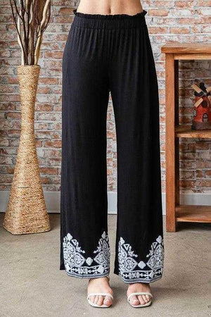 Heimish Full Size Solid Damask Casual Pants Plus Size - StyleLure
