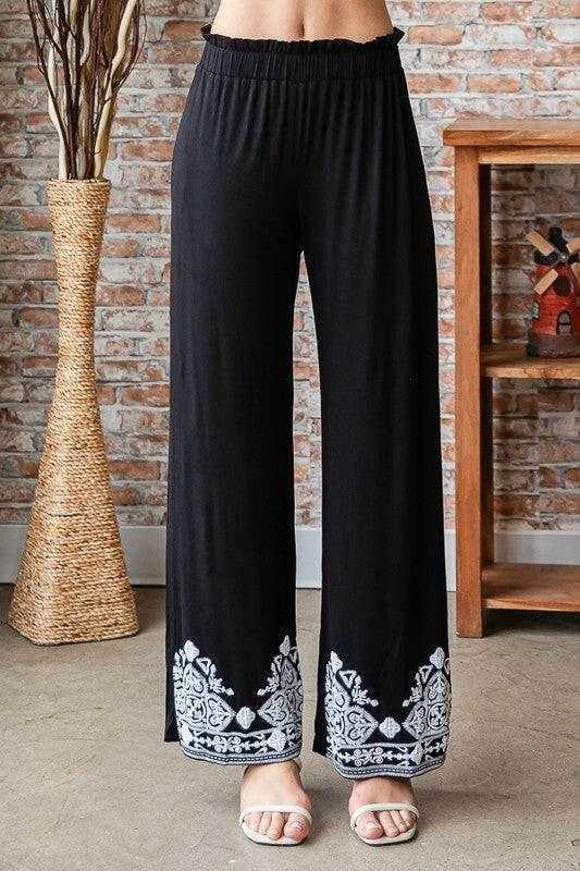 Heimish Full Size Solid Damask Casual Pants Plus Size - StyleLure