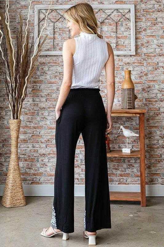 Heimish Full Size Solid Damask Casual Pants Plus Size - StyleLure