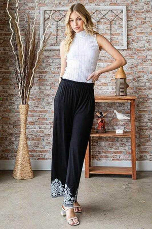 Heimish Full Size Solid Damask Casual Pants Plus Size - StyleLure