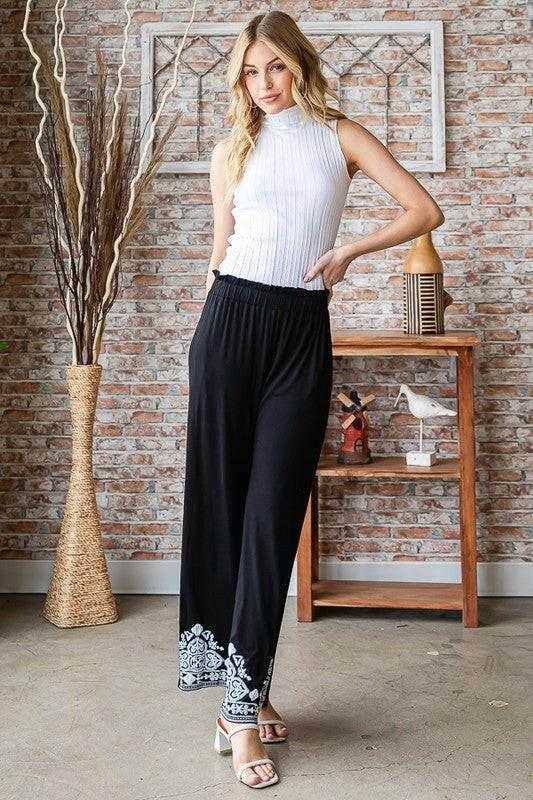 Heimish Full Size Solid Damask Casual Pants Plus Size - StyleLure