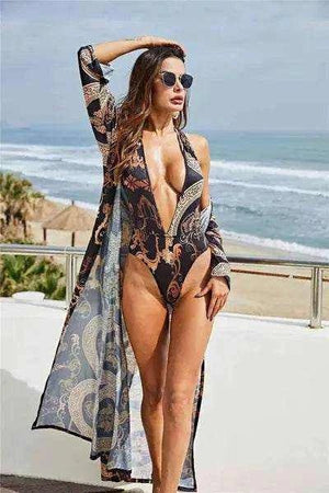 High Cut Swimsuit &amp; Kimono - StyleLure