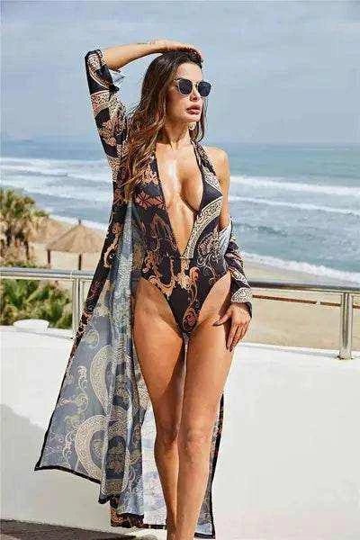 High Cut Swimsuit &amp; Kimono - StyleLure