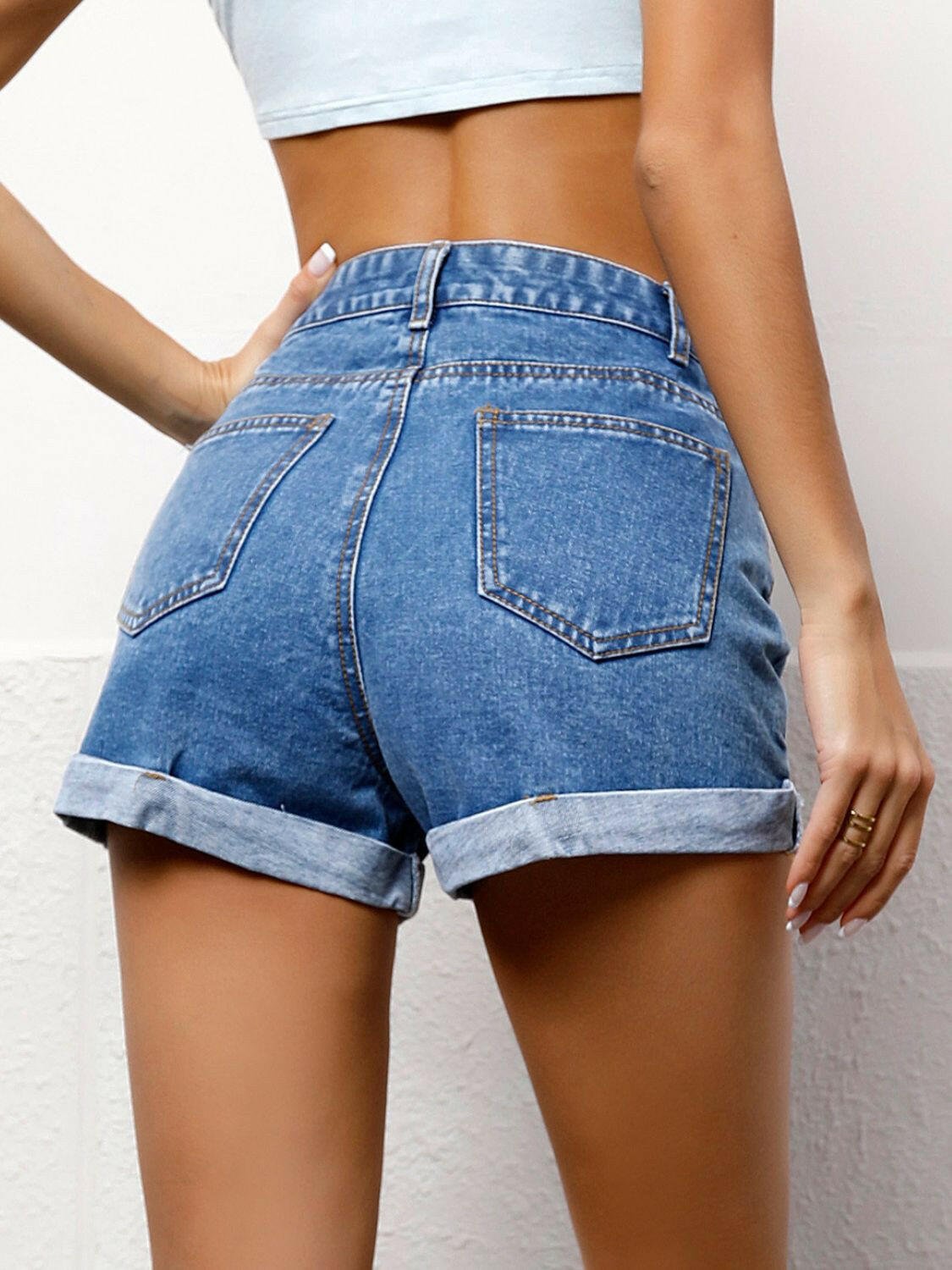 High Waist Denim Shorts - StyleLure