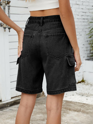 High Waist Denim Shorts with Cargo Pockets - StyleLure
