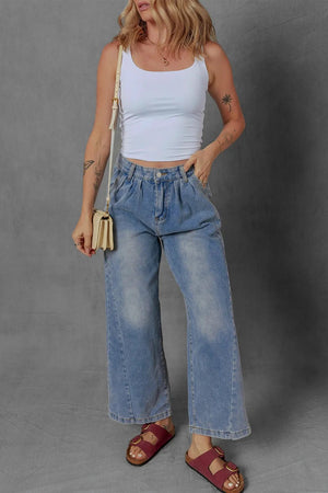 High - Waist Wide Leg Pleated Denim Jeans - StyleLure