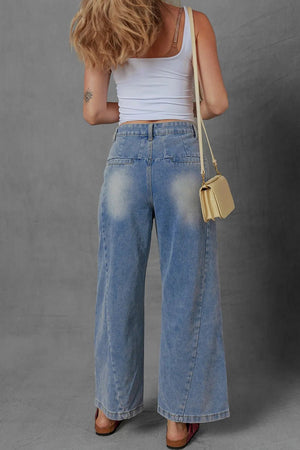 High - Waist Wide Leg Pleated Denim Jeans - StyleLure