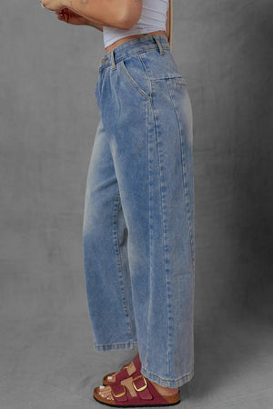 High - Waist Wide Leg Pleated Denim Jeans - StyleLure