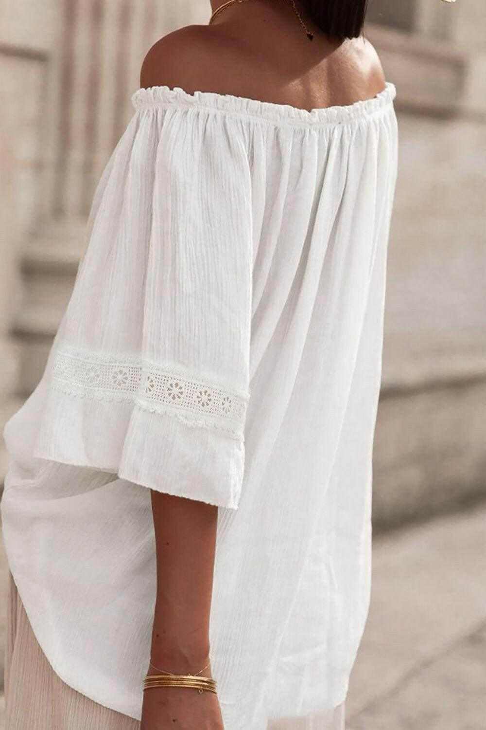 Lace Detail Off - Shoulder Blouse - StyleLure