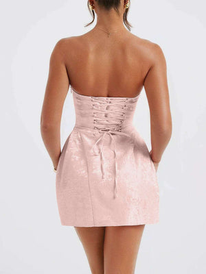 Lace - Up Sleeveless Satin Mini Dress with Bow - StyleLure