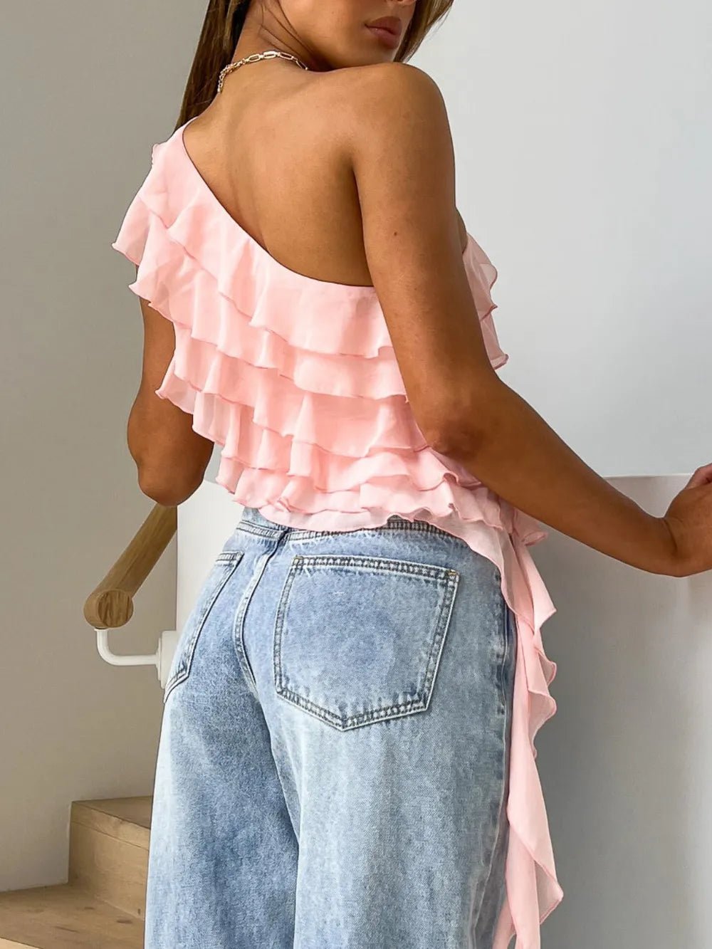 Layered Ruffled One Shoulder Tank - StyleLure