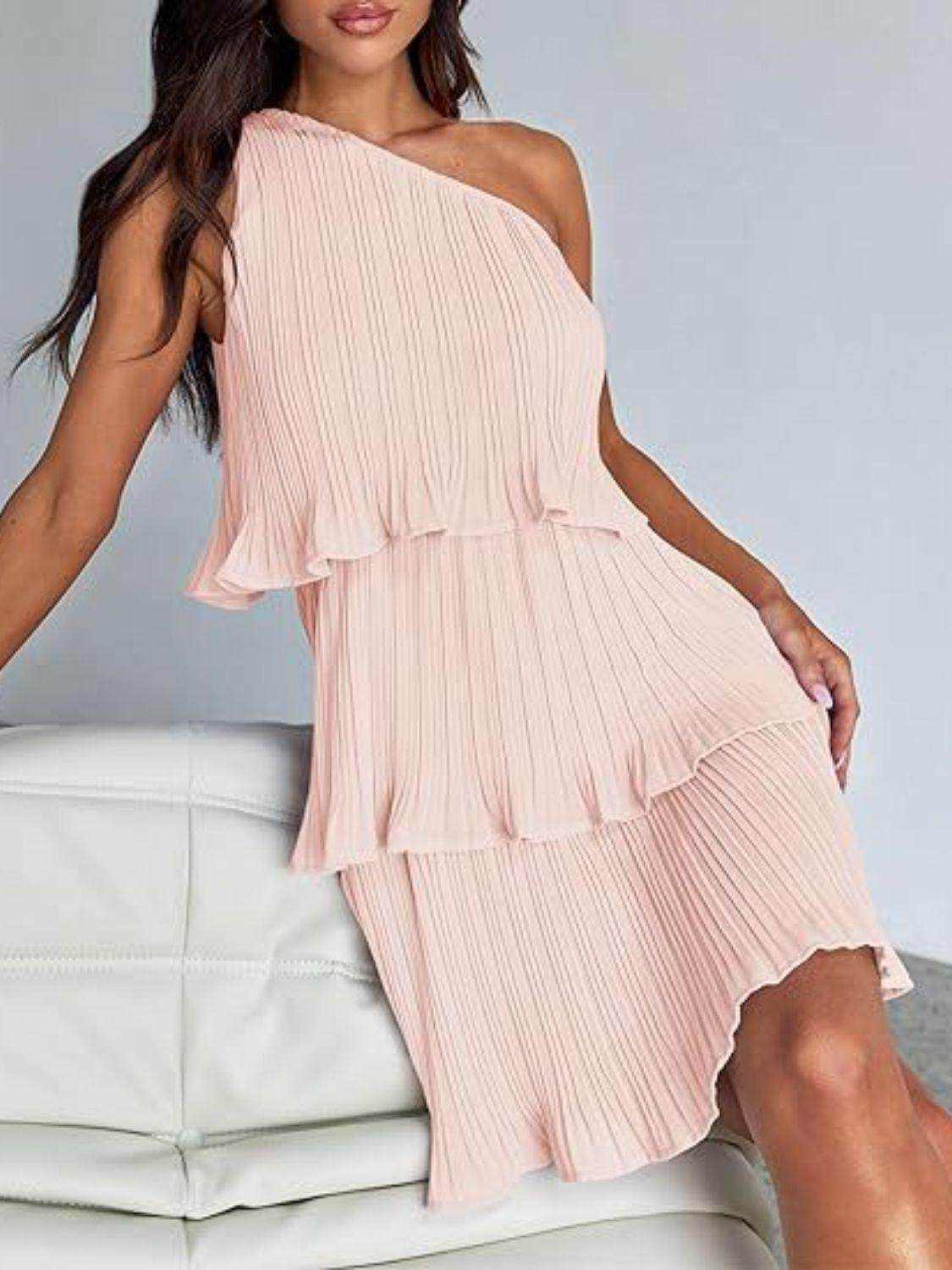 Layered Single Shoulder Mini Dress - StyleLure