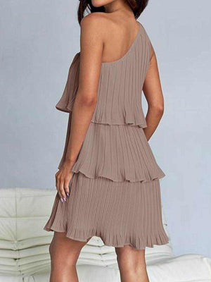 Layered Single Shoulder Mini Dress - StyleLure