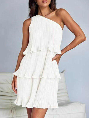 Layered Single Shoulder Mini Dress - StyleLure
