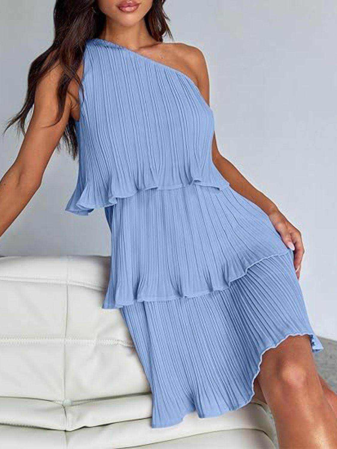 Layered Single Shoulder Mini Dress - StyleLure
