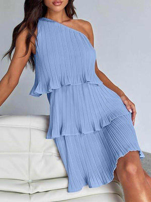 Layered Single Shoulder Mini Dress - StyleLure