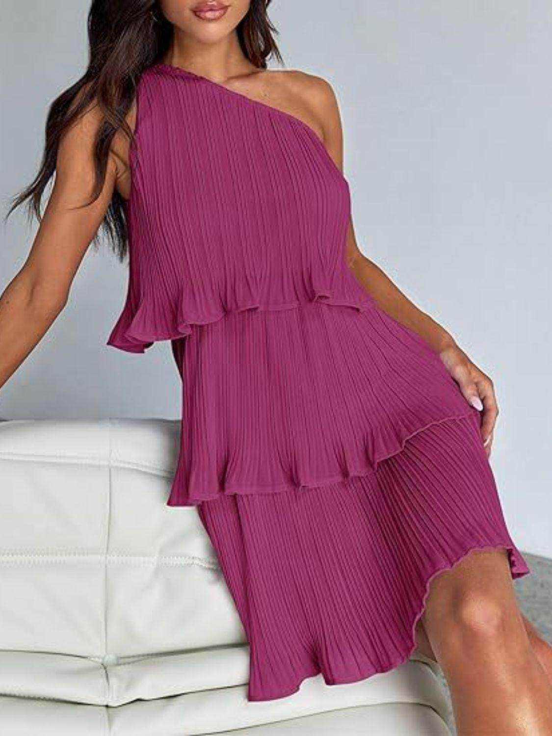 Layered Single Shoulder Mini Dress - StyleLure