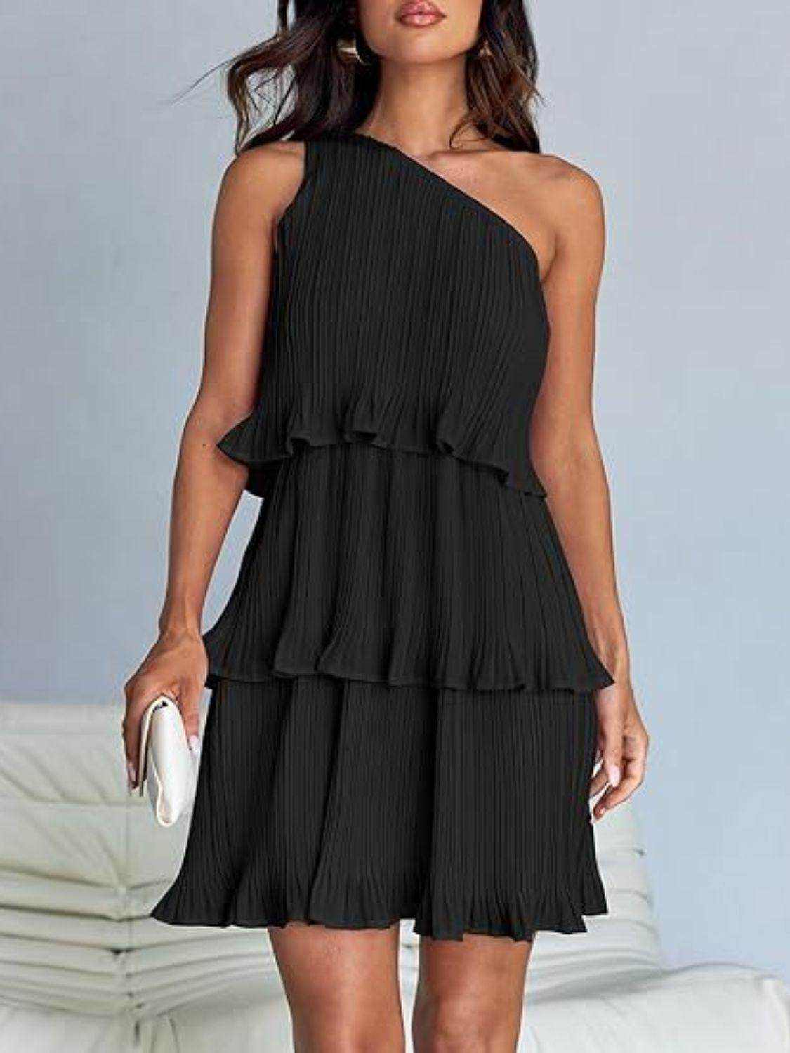 Layered Single Shoulder Mini Dress - StyleLure