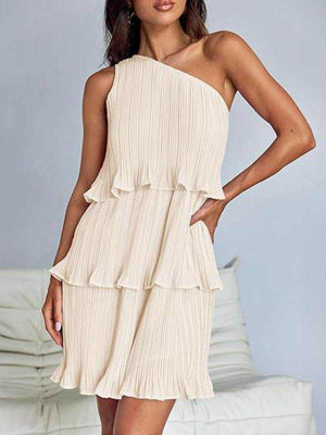 Layered Single Shoulder Mini Dress - StyleLure