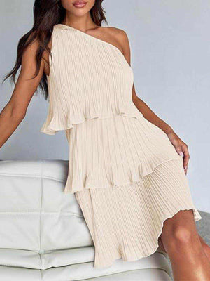 Layered Single Shoulder Mini Dress - StyleLure