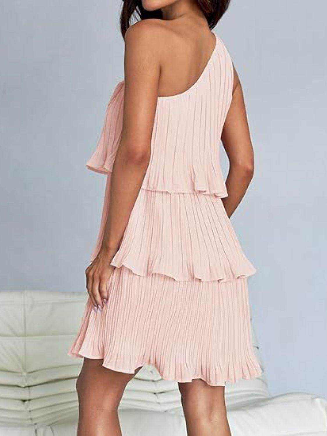 Layered Single Shoulder Mini Dress - StyleLure