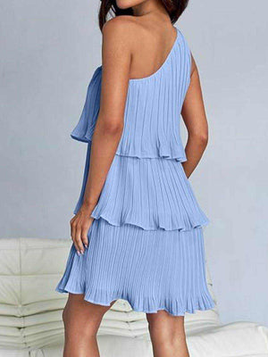 Layered Single Shoulder Mini Dress - StyleLure