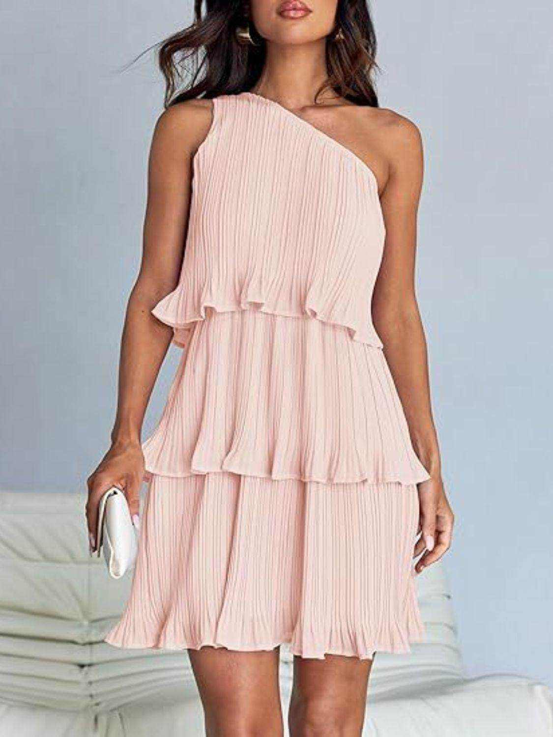 Layered Single Shoulder Mini Dress - StyleLure