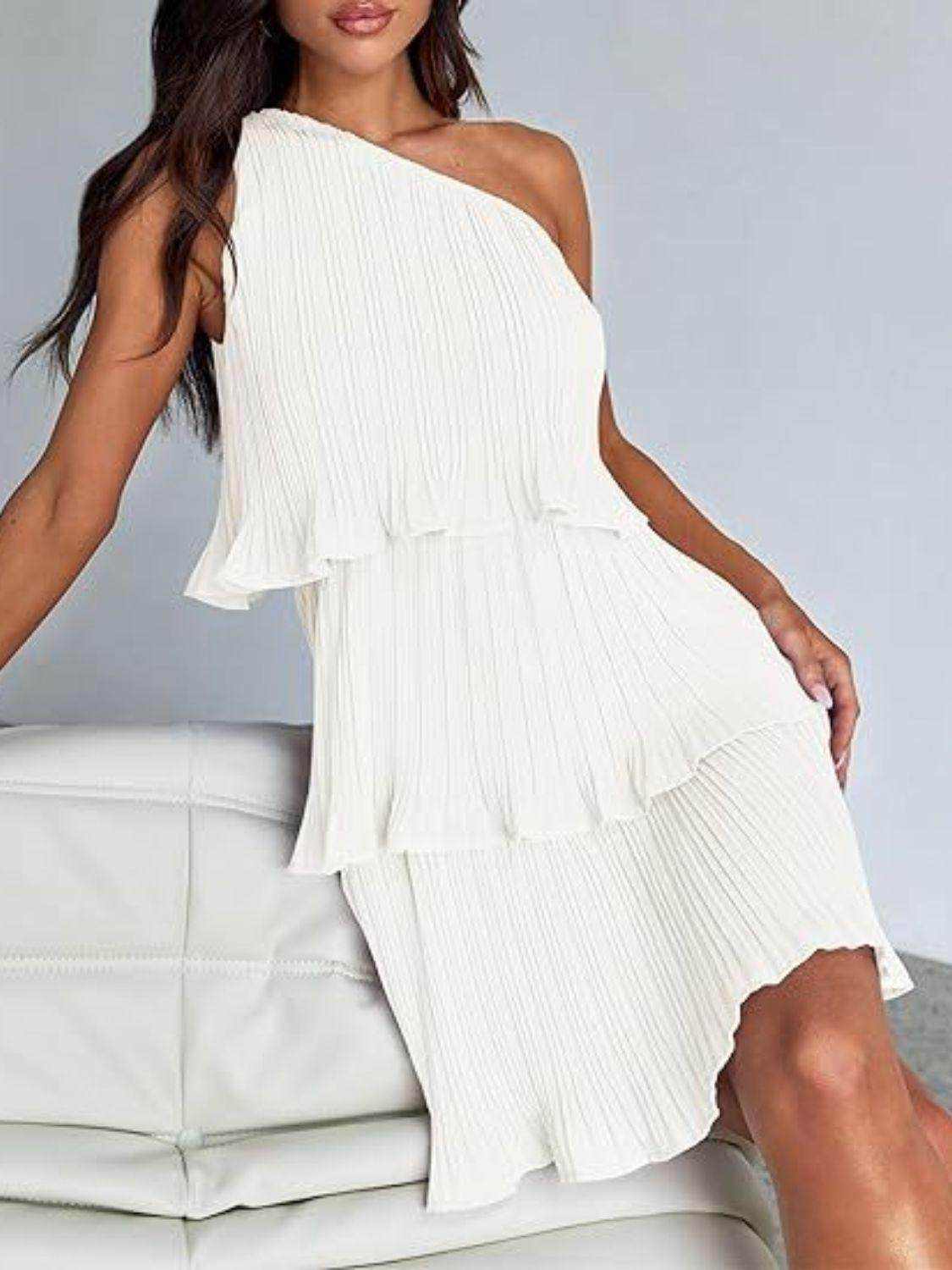 Layered Single Shoulder Mini Dress - StyleLure