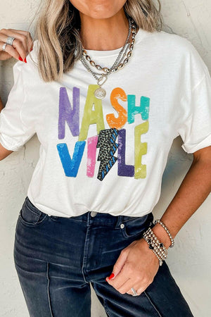 Lightening NASHVILLE Sequin Round Neck T-Shirt - StyleLure