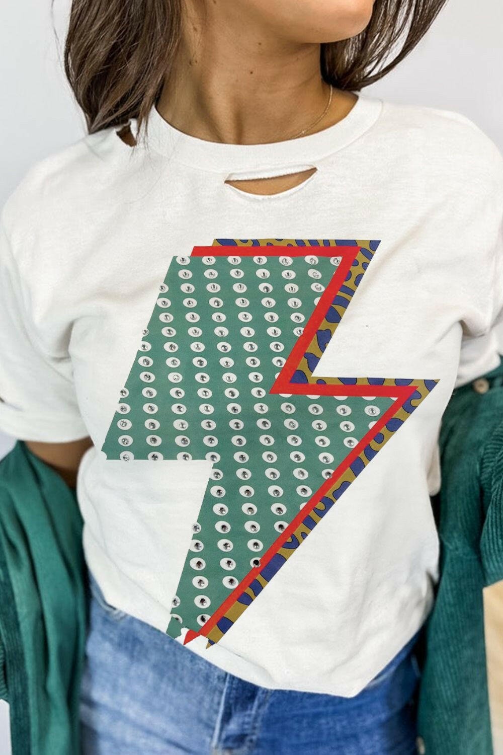 Lightning Round Neck Short Sleeve T-Shirt - StyleLure