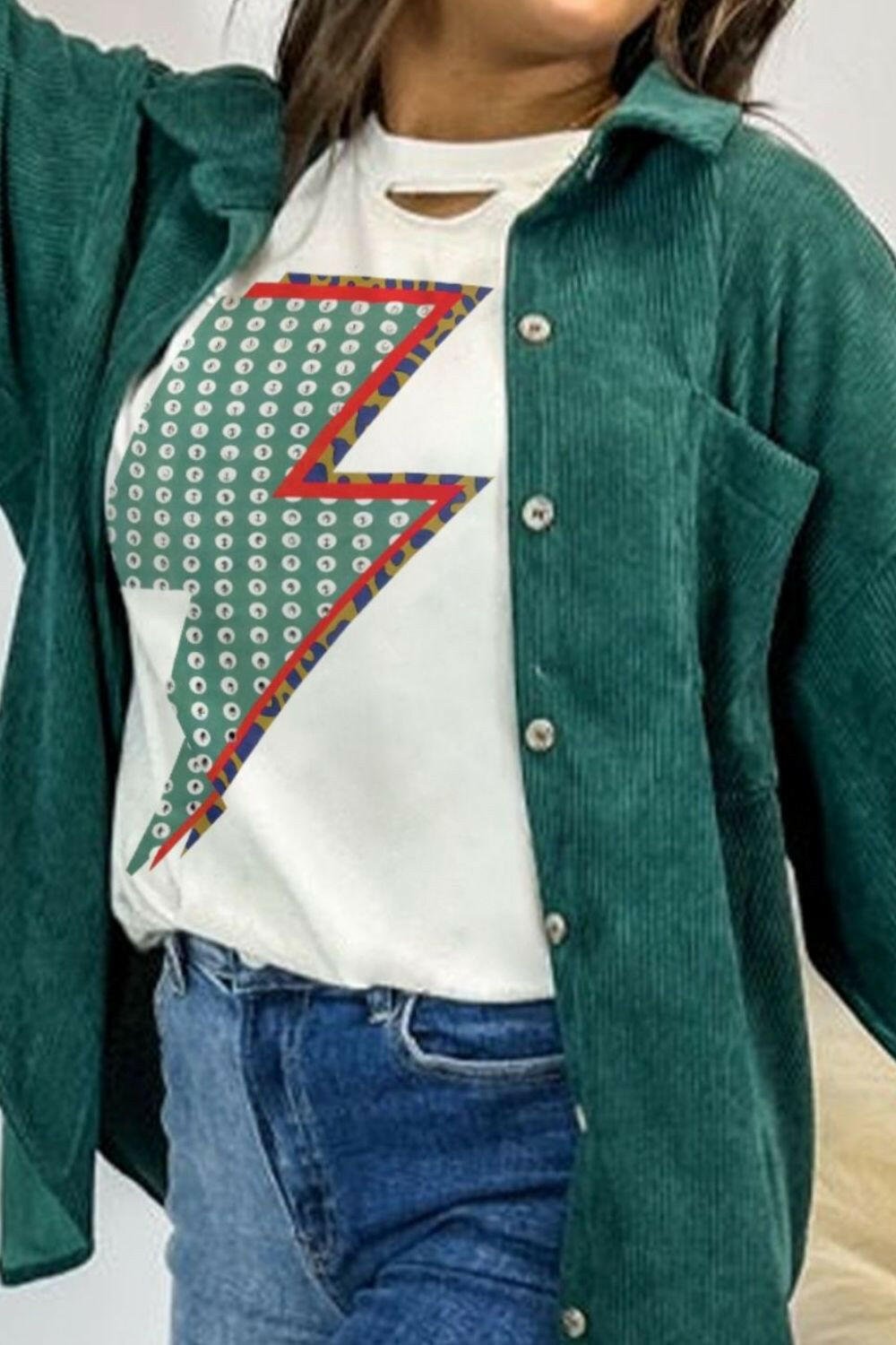 Lightning Round Neck Short Sleeve T-Shirt - StyleLure