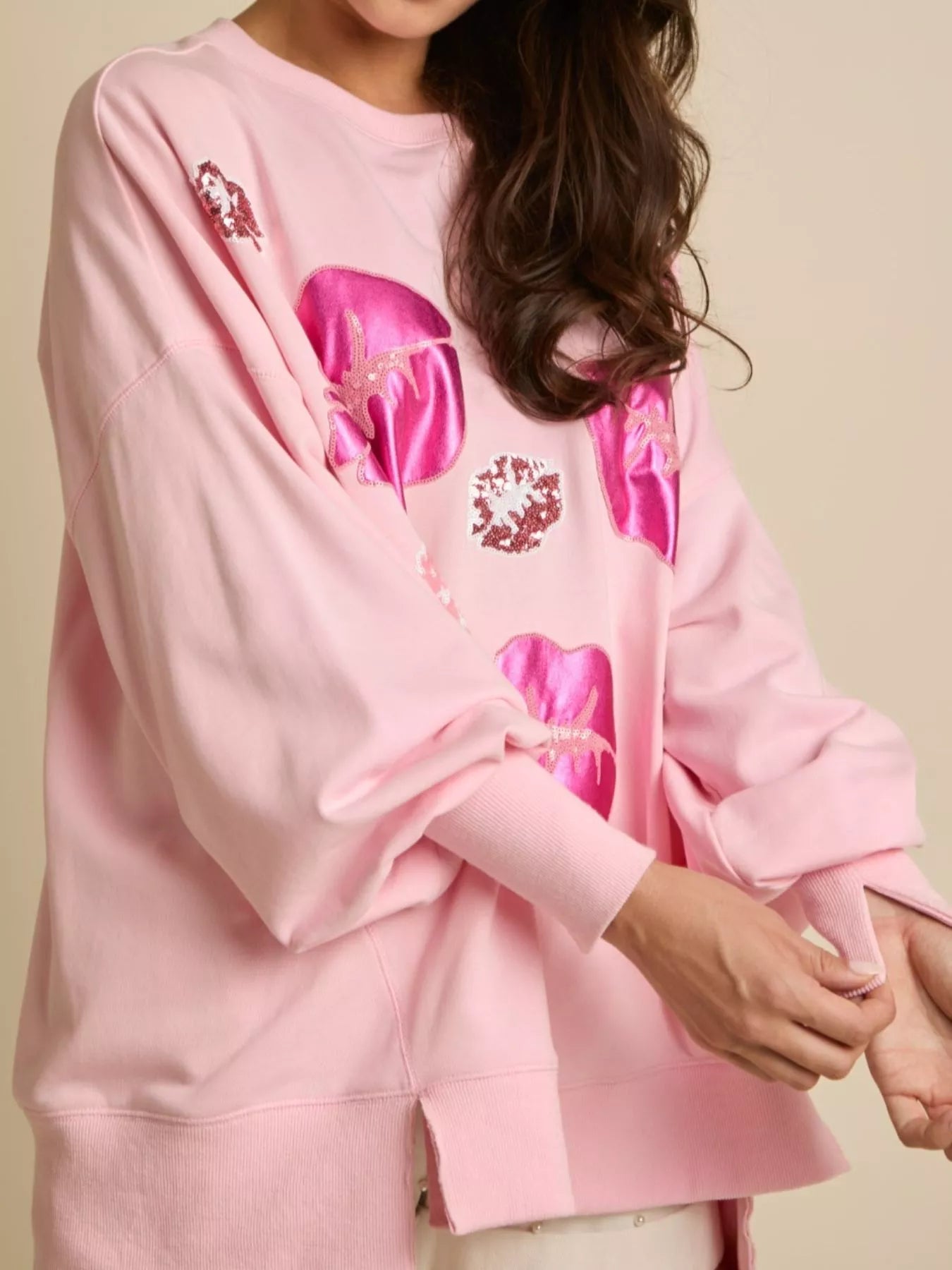 Lips Round Neck Dropped Shoulder Sweatshirt - StyleLure