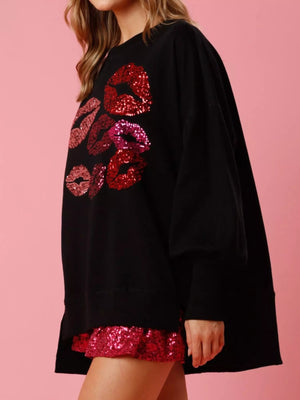 Lips Round Neck Dropped Shoulder Sweatshirt - StyleLure