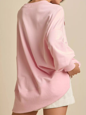 Lips Round Neck Dropped Shoulder Sweatshirt - StyleLure