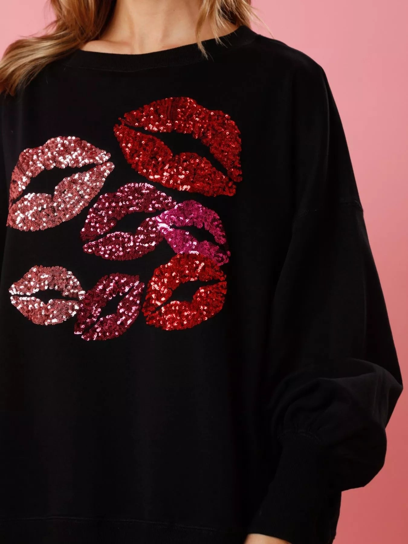 Lips Round Neck Dropped Shoulder Sweatshirt - StyleLure