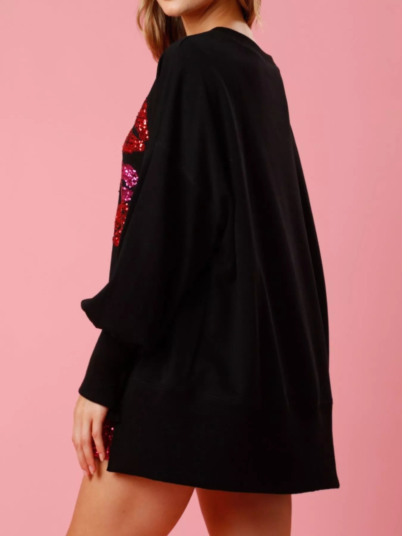 Lips Round Neck Dropped Shoulder Sweatshirt - StyleLure