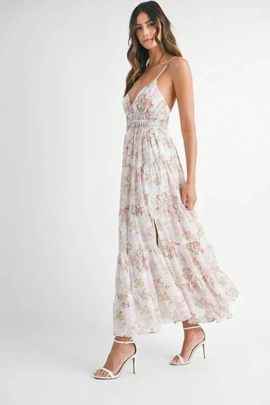MABLE Floral Print Tiered Cami Maxi Dress - StyleLure