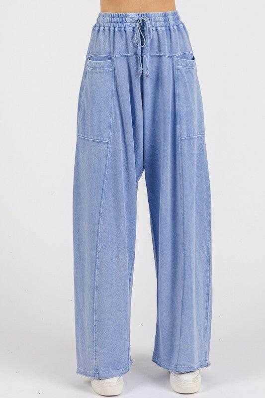 Mittoshop Mineral Wash Elastic Waist Baarrel Leg Baggy Pants - StyleLure