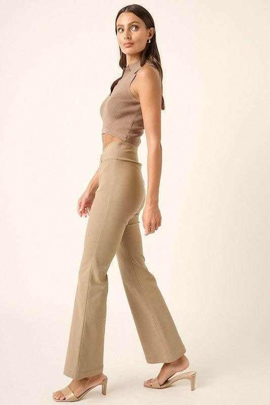 Mittoshop Surplice V Waist Flare Pants - StyleLure
