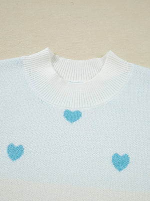 Multicolour Heart Pattern Dropped Shoulder Sweater - StyleLure