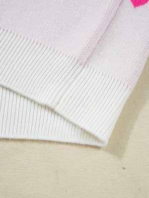 Multicolour Heart Pattern Dropped Shoulder Sweater - StyleLure