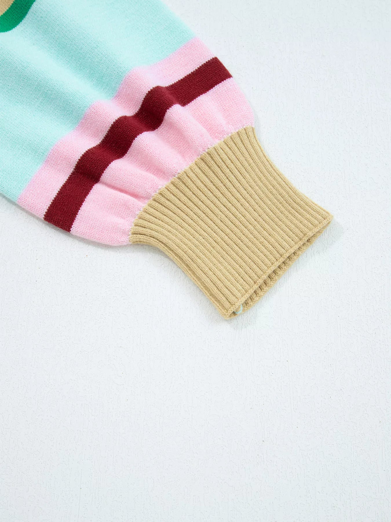 Multicolour Striped Knit Ribbed Trim Boxy Fit Cropped Sweater - StyleLure