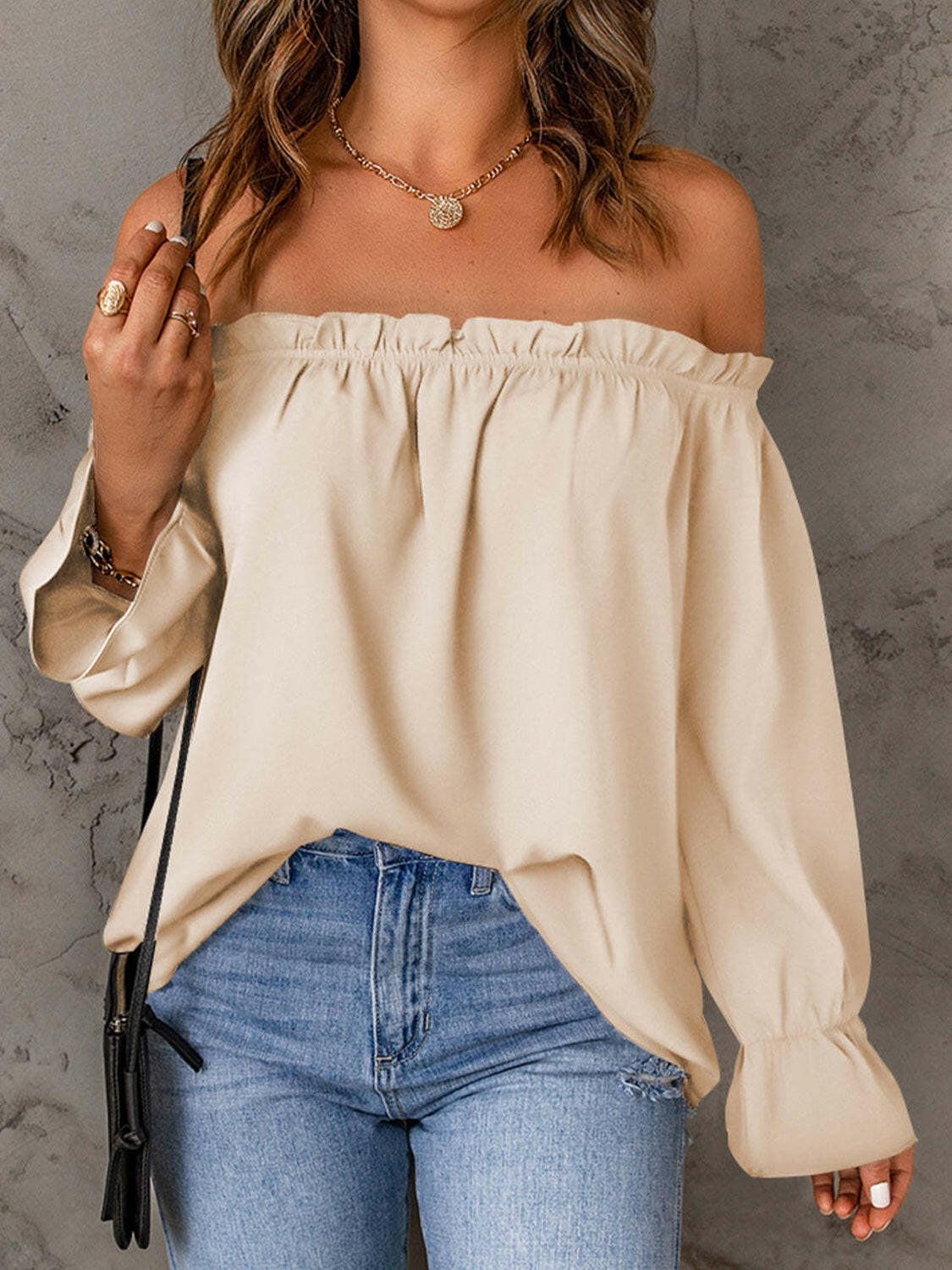 Off - Shoulder Flounce Sleeve Blouse - StyleLure