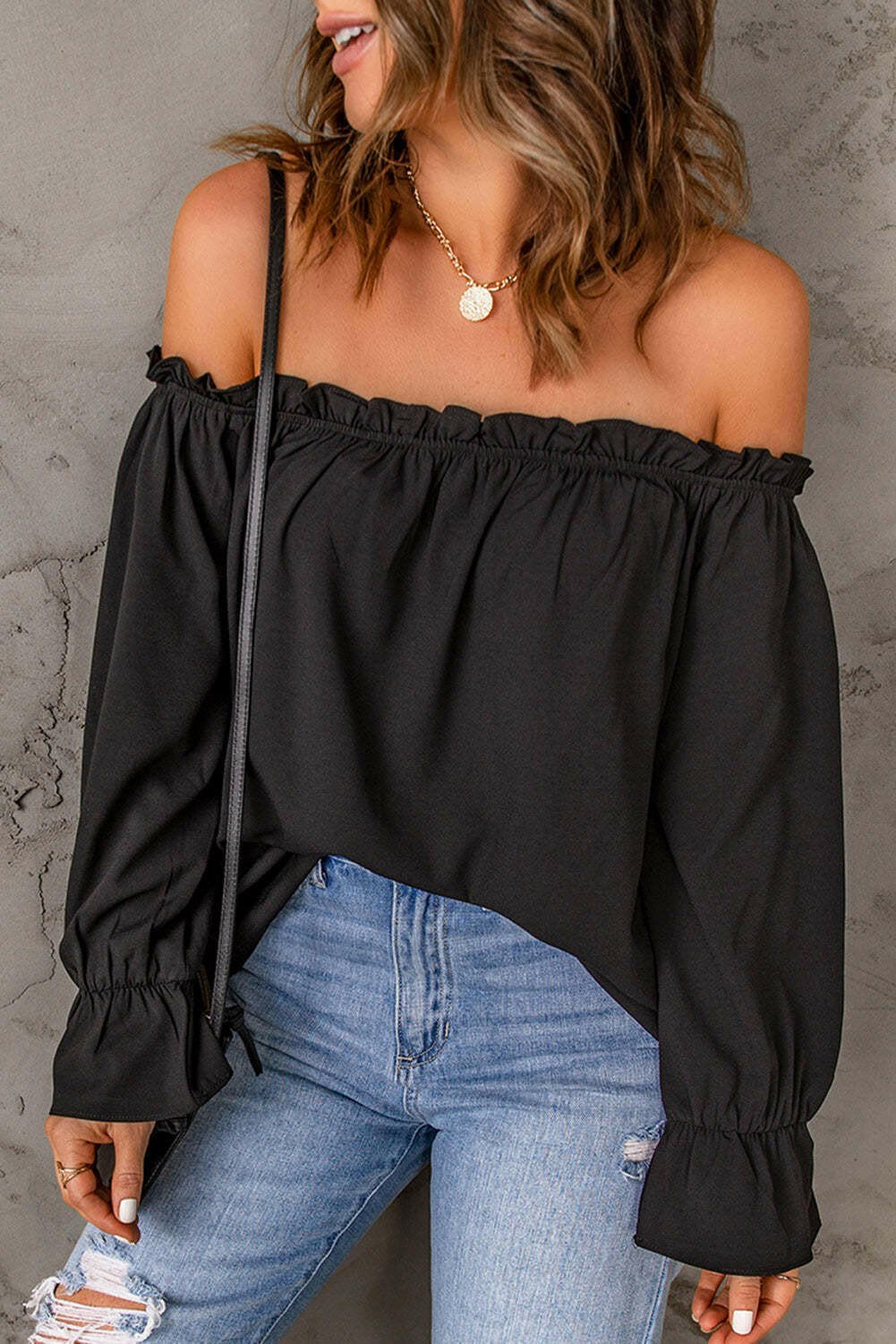 Off - Shoulder Flounce Sleeve Blouse - StyleLure
