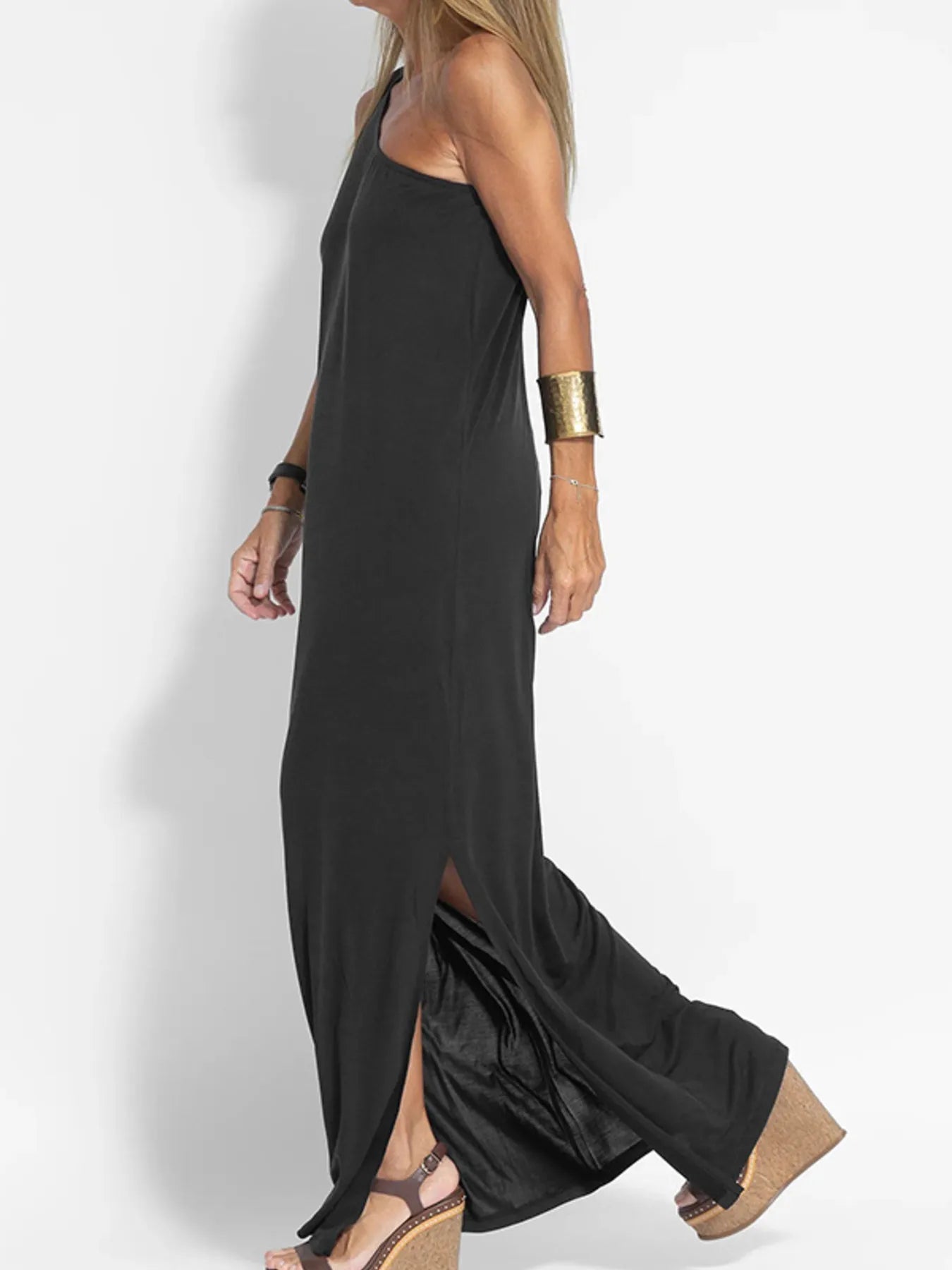 One - Shoulder Maxi Dress with Side Slit - StyleLure
