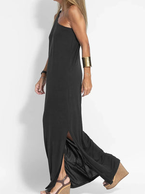 One - Shoulder Maxi Dress with Side Slit - StyleLure