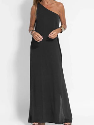 One - Shoulder Maxi Dress with Side Slit - StyleLure