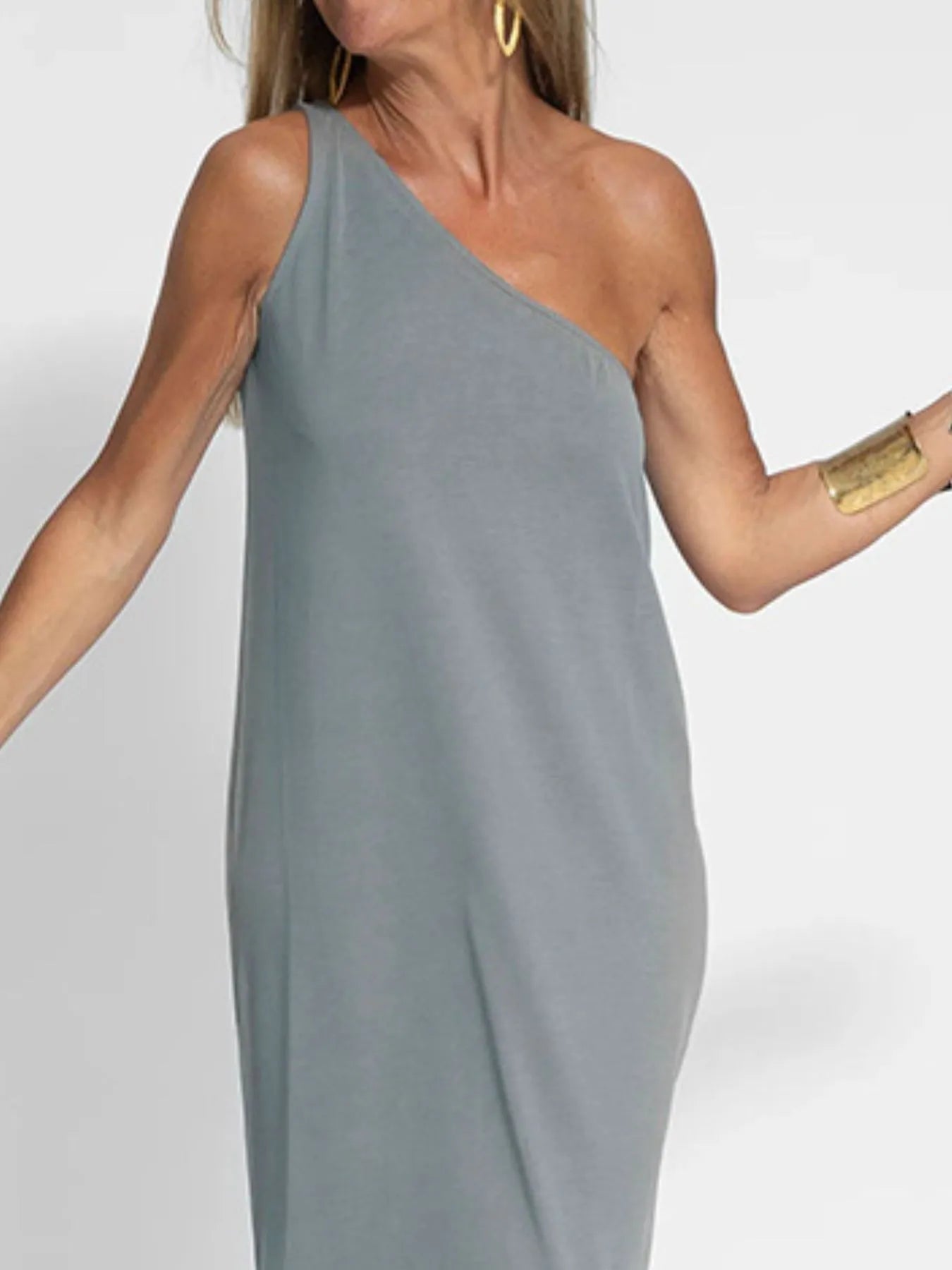 One - Shoulder Maxi Dress with Side Slit - StyleLure